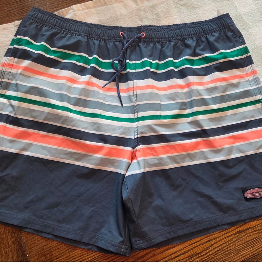 Vineyard Vines Navy and Multicolor Striped Board Shorts